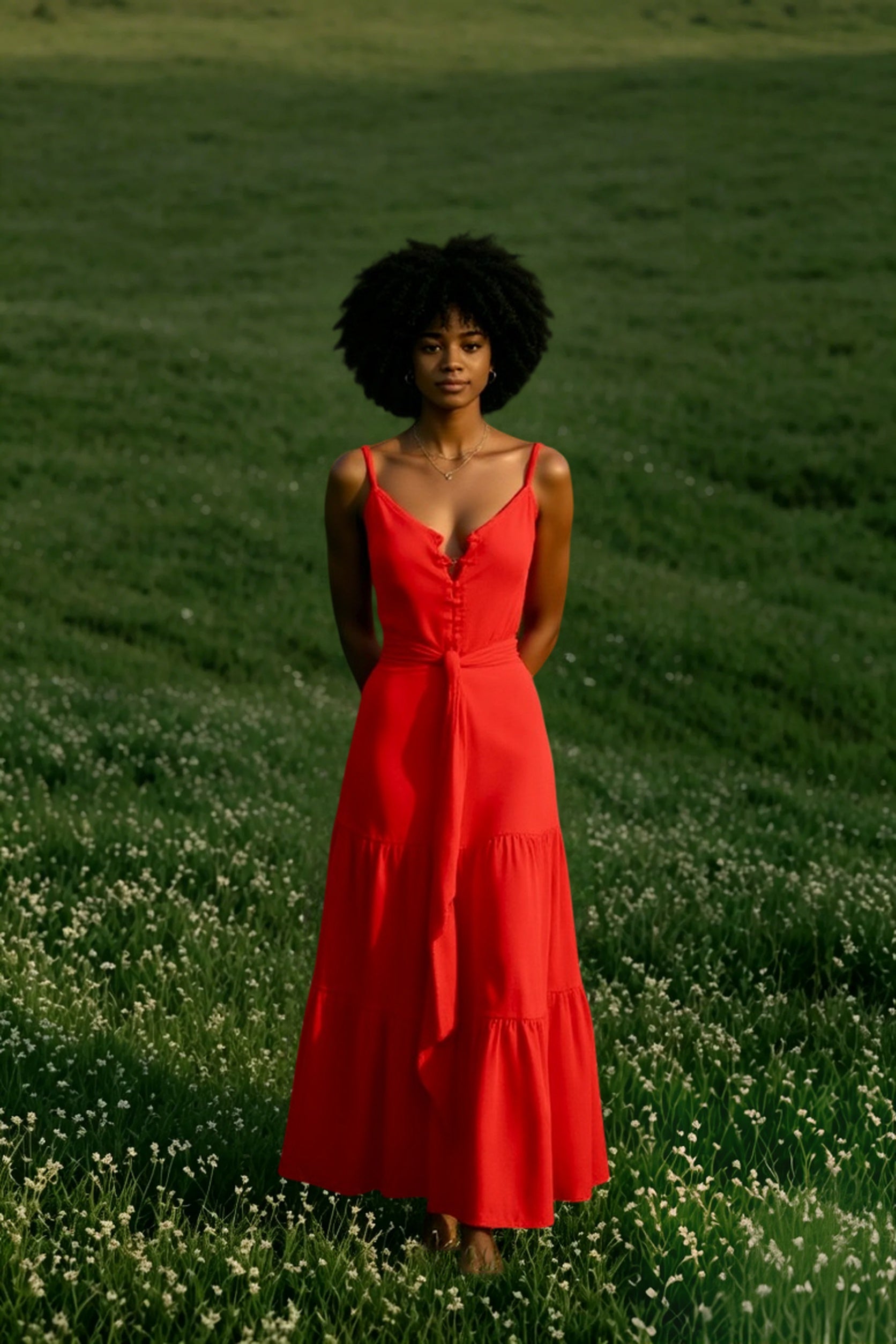 Elegant V Neck Tunic Ruffles Maxi Dress
