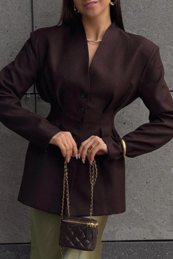 Single-Breasted V-Neck Waist Defined Blazer