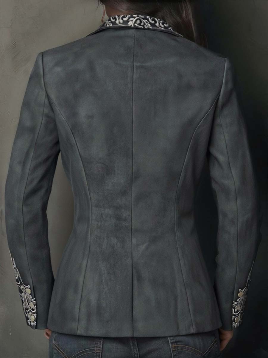 Floral Embossed Suede Look Single Button Blazer