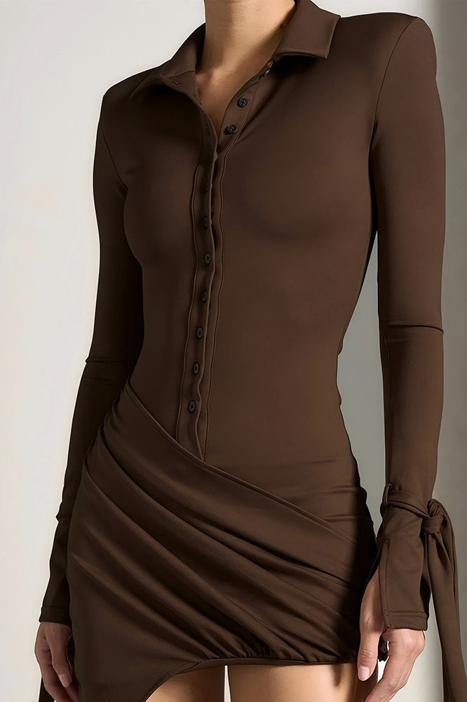 Polo Neck Button Front Mini Dress