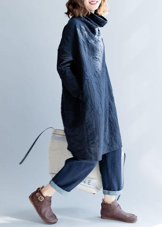Crinkled Texture Cowl Neck Long Sleeve Oversized Tunic Dress