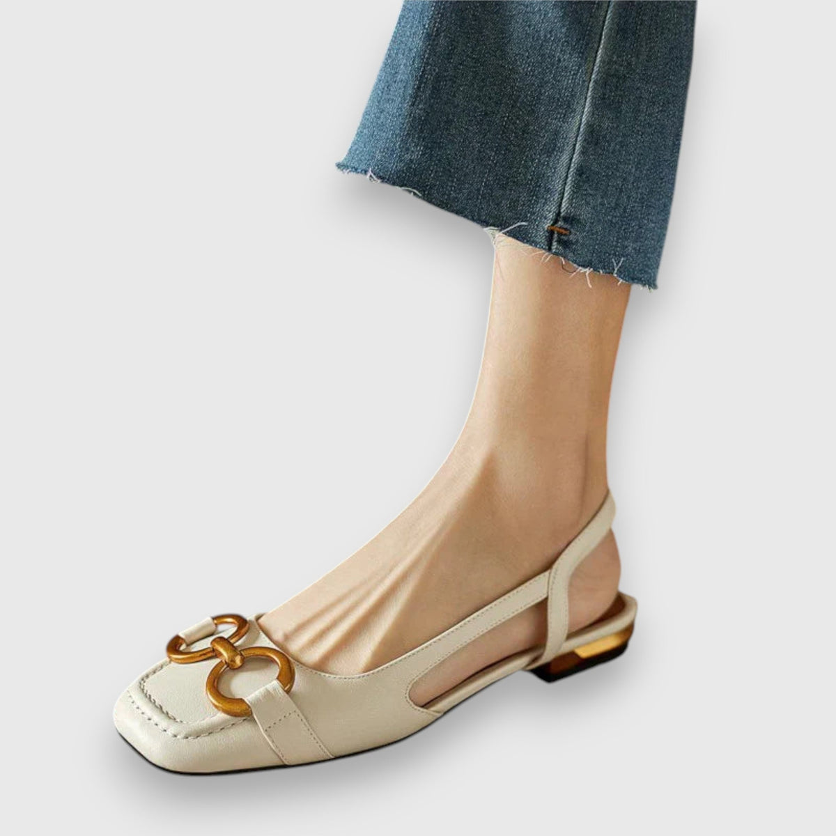 Square Toe Buckle Slingback Flats