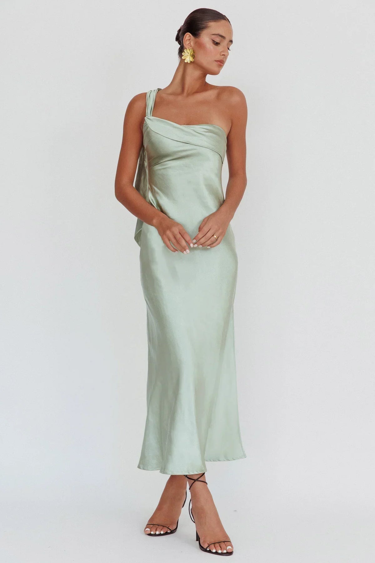 Carmel One-Shoulder Sash Maxi Dress Sage