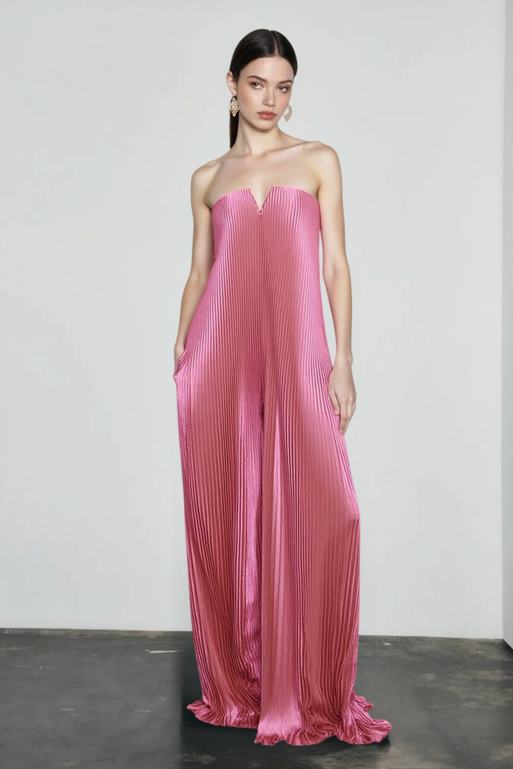 Strapless Sweetheart Pleated A-Line Maxi Gown