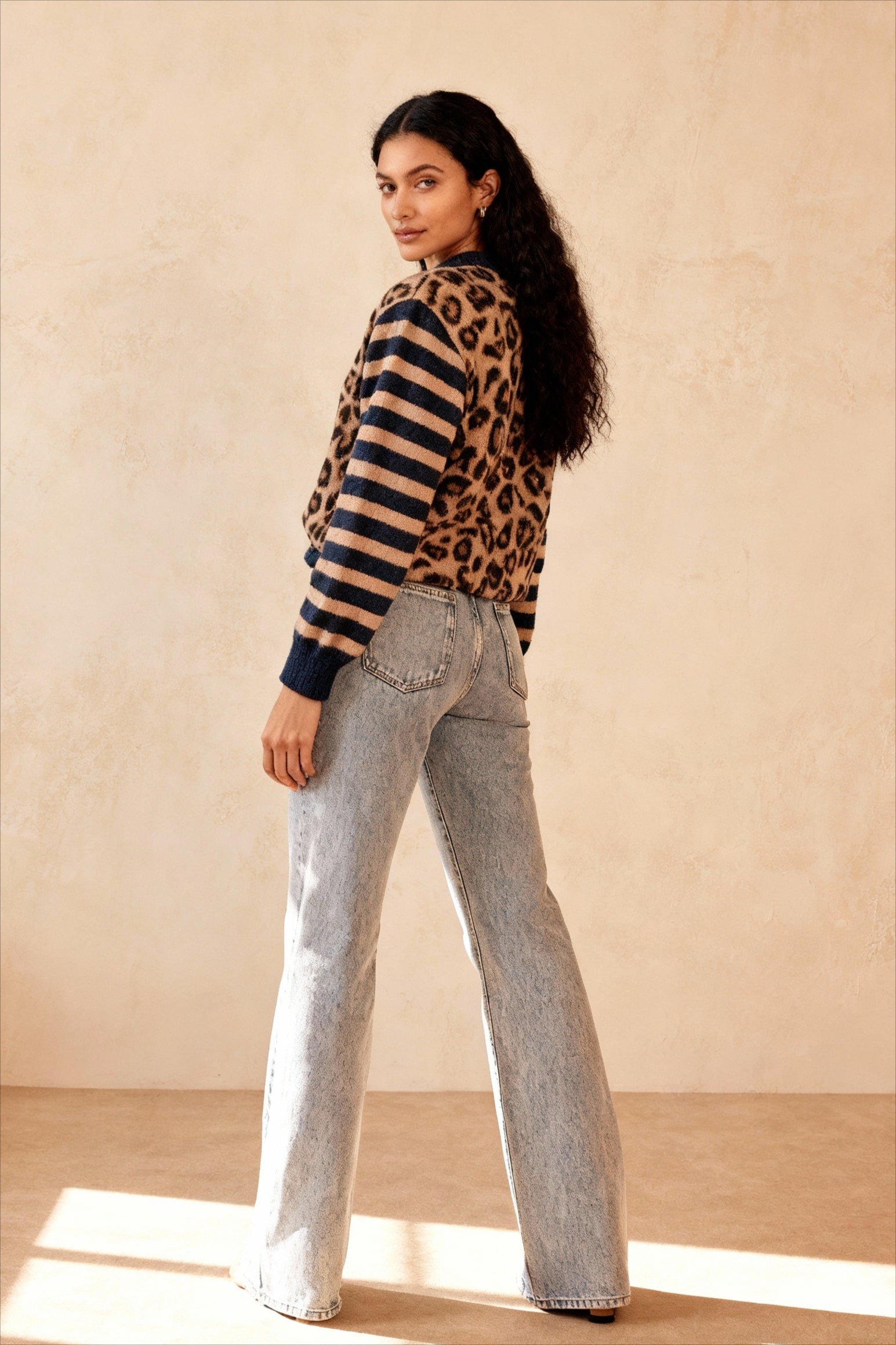Leopard Print Contrast Cardigan Sweater