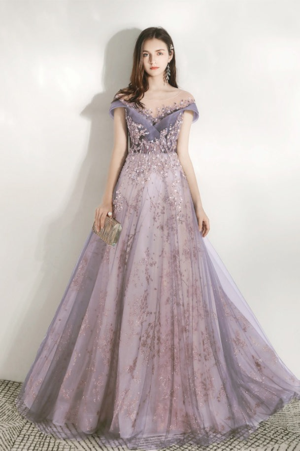 V Neck Beaded Ball Gown Prom Dress