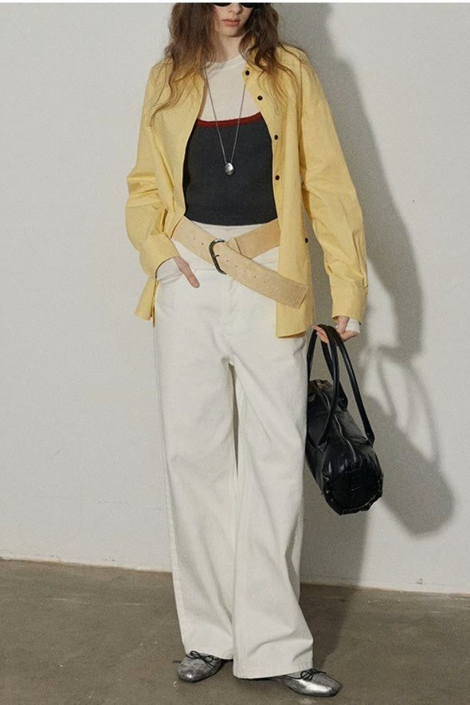 Collared Long Sleeve Contrast Button Oversized Longline Shirt 8