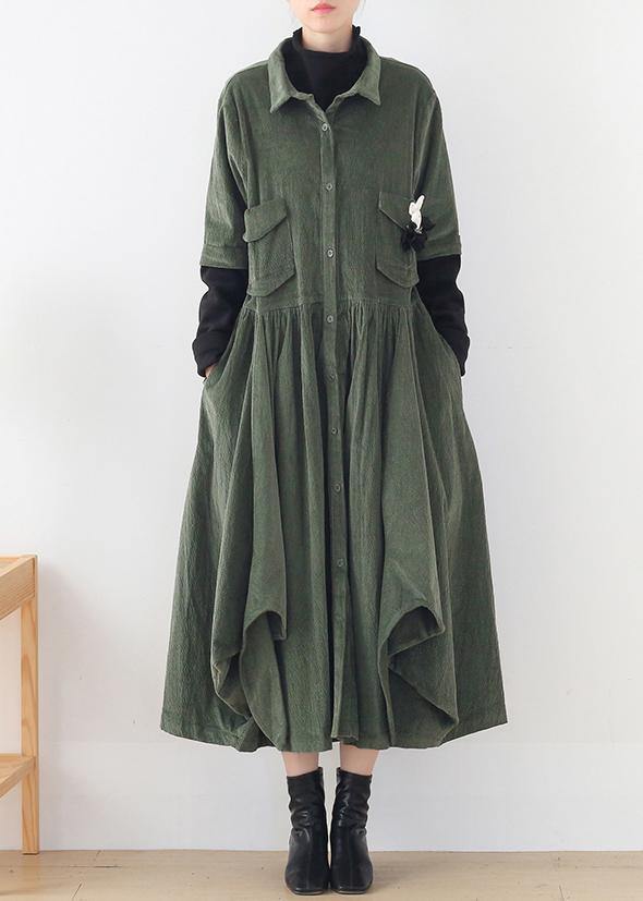 Button Front Flap Pocket Asymmetric Hem Shirt Midi Dress