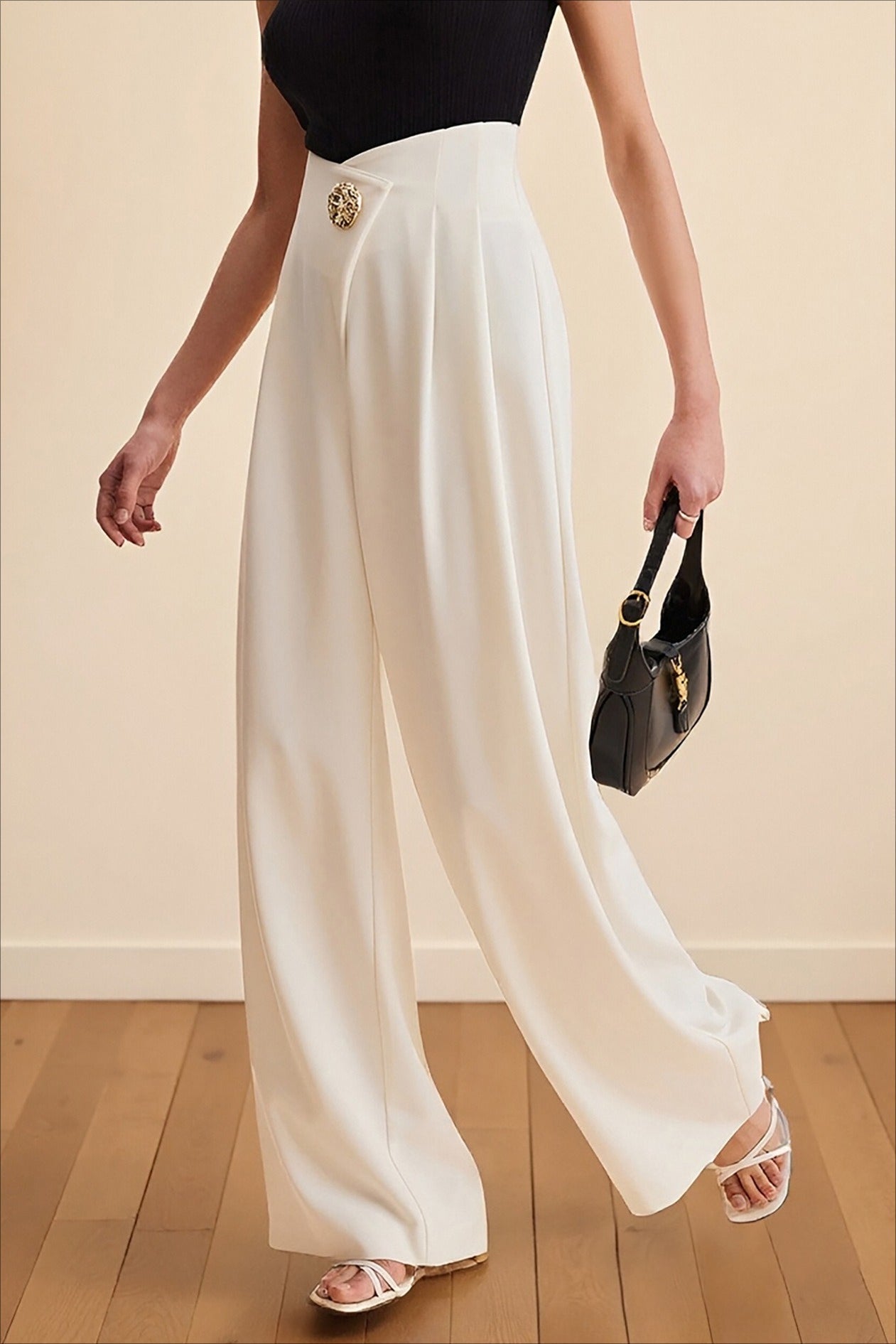 Asymmetrical Waist High Waist Wide Leg Casual Pants