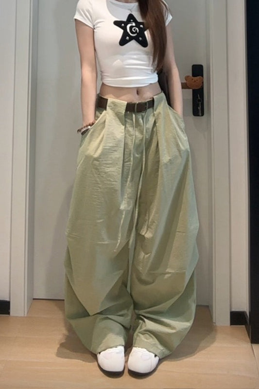 Pleated Drawstring Baggy Balloon Leg Parachute Pants 2