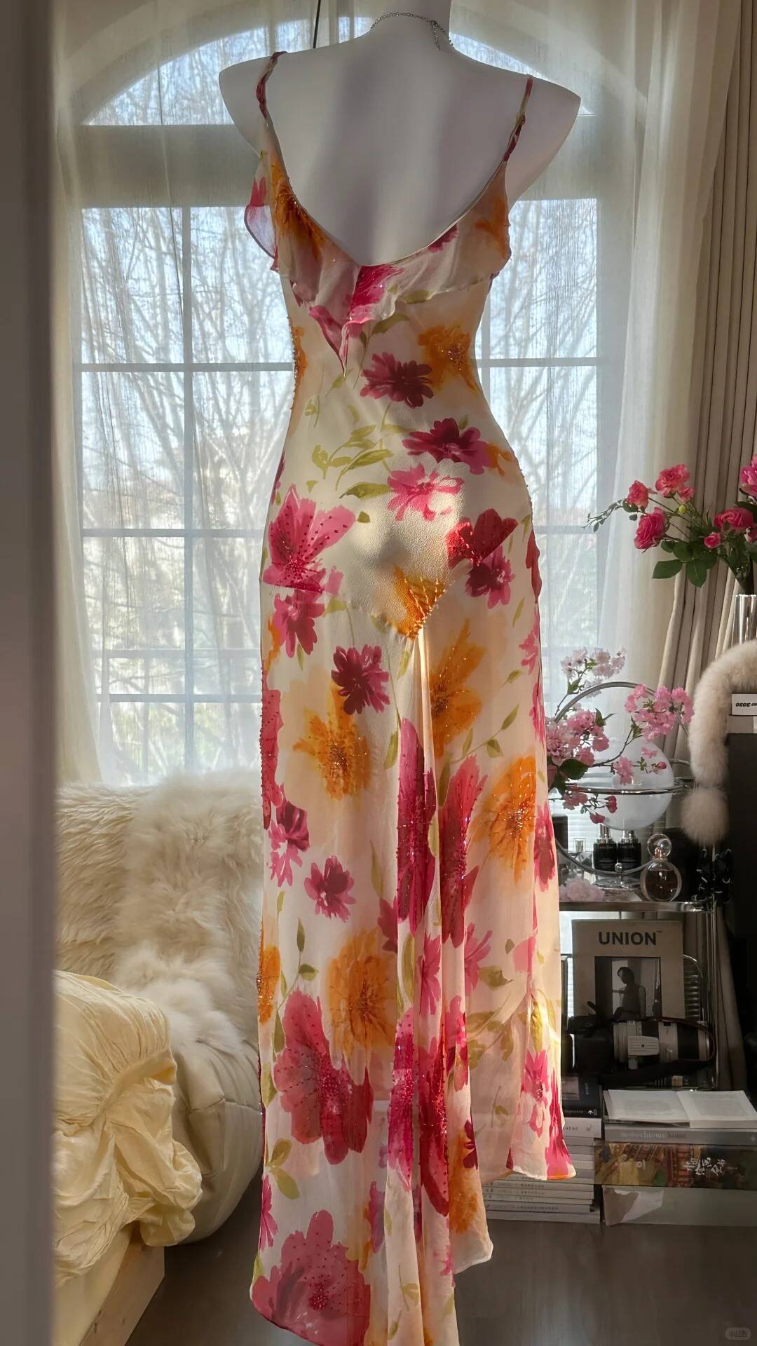 Pretty Chiffon Print Floral Beaded Mermaid Evening Dress Long Formal Party Dress S343