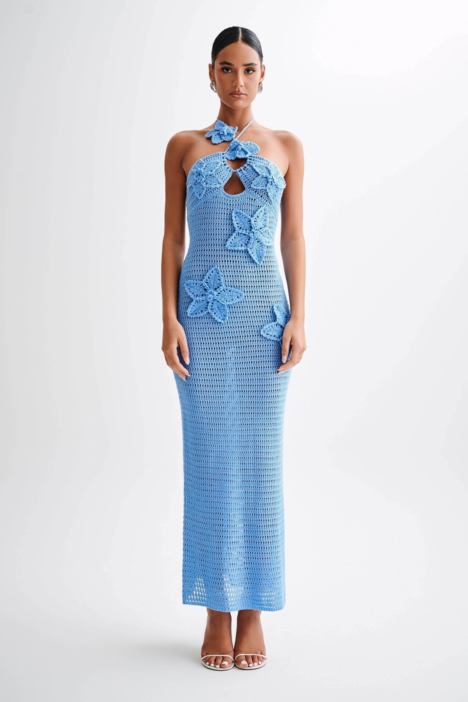 Satin Cowl Neck Backless Long Sleeve Midi Dress