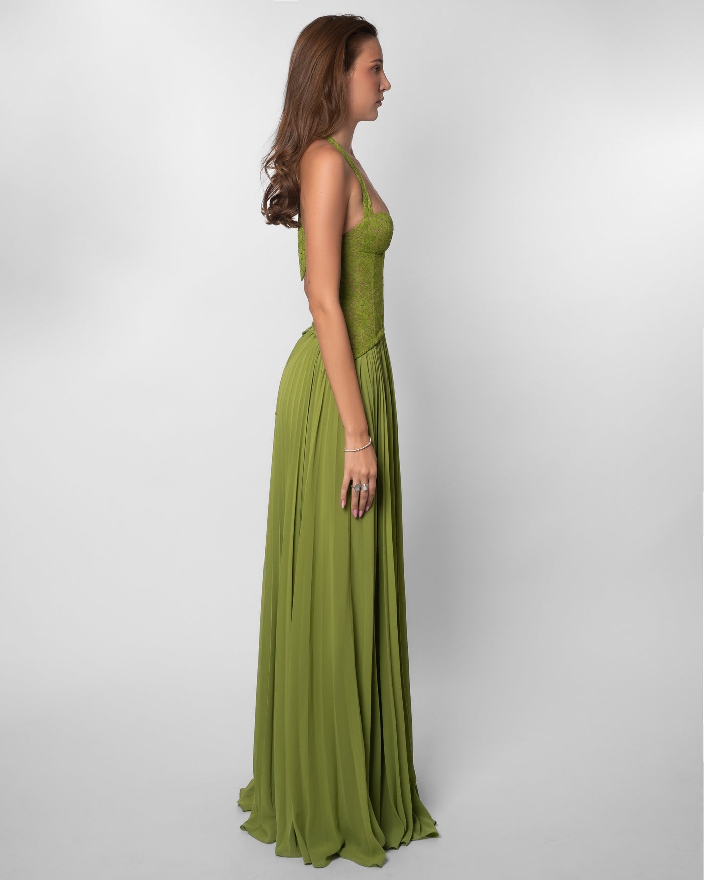 Lace Sweetheart Corset Pleated Maxi Gown 5