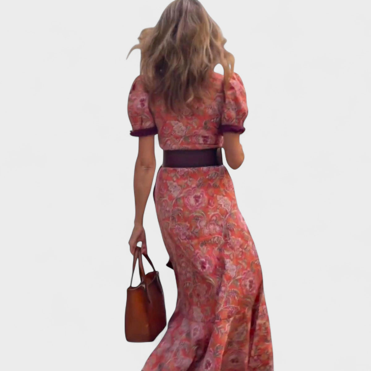 Floral V-Neck Puff Sleeve Ruffle Wrap Maxi Dress