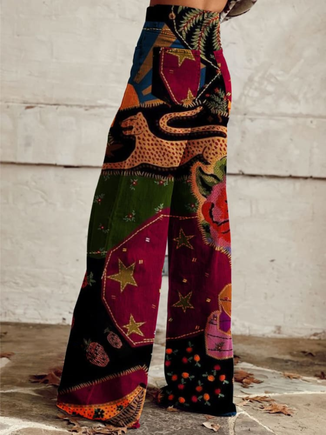 High Waist Patchwork Print Wide Leg Pants