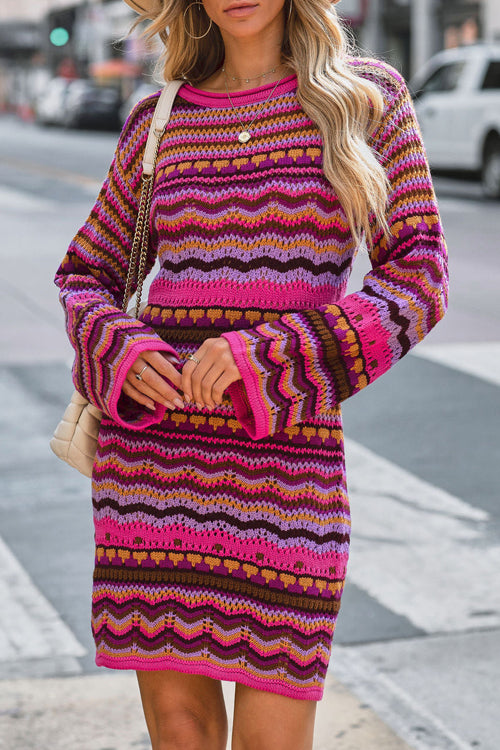 Let Your Love Shine Striped Knit Mini Dress - 2 Colors Pink