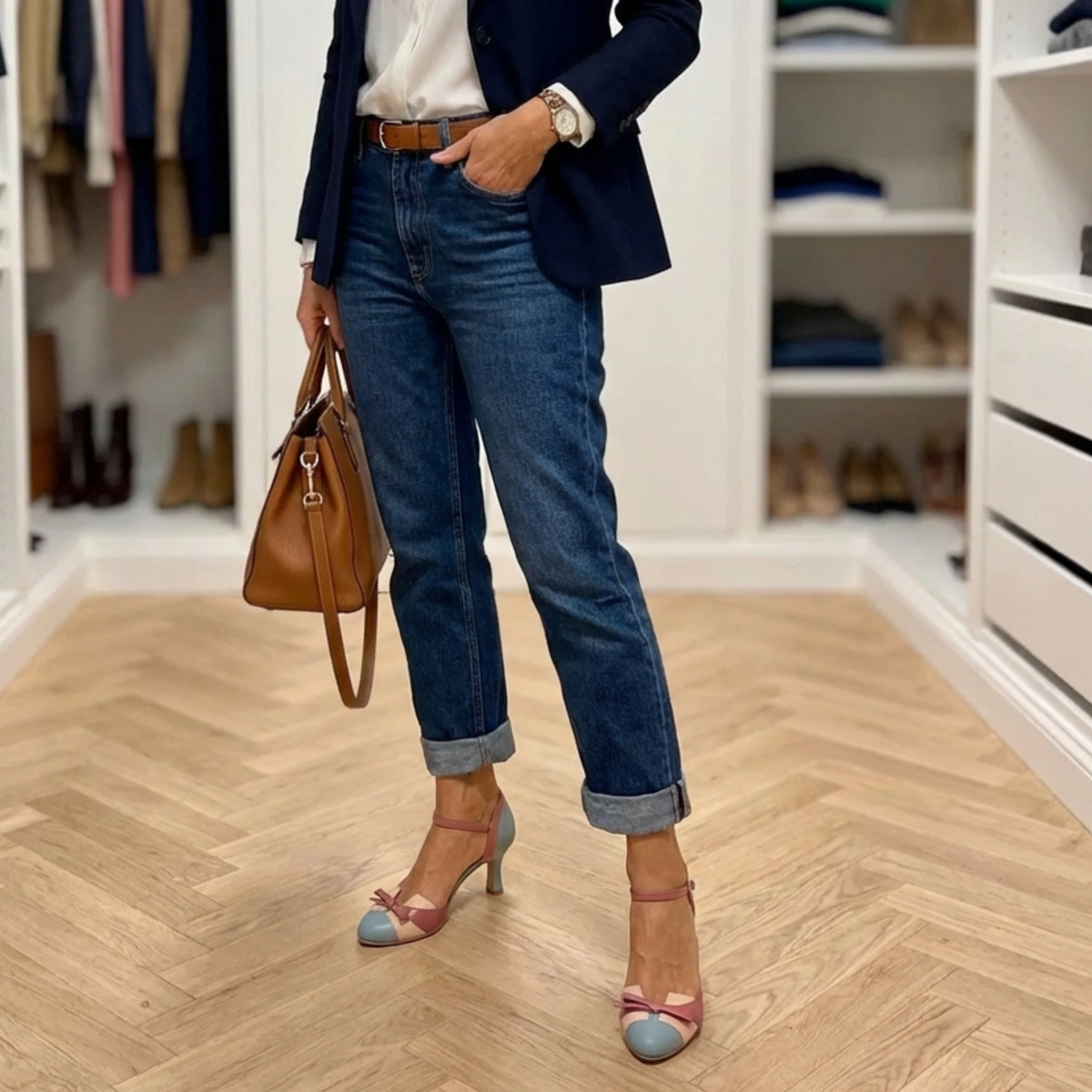 Round Toe Bow Ankle Strap Mid Heel Pumps