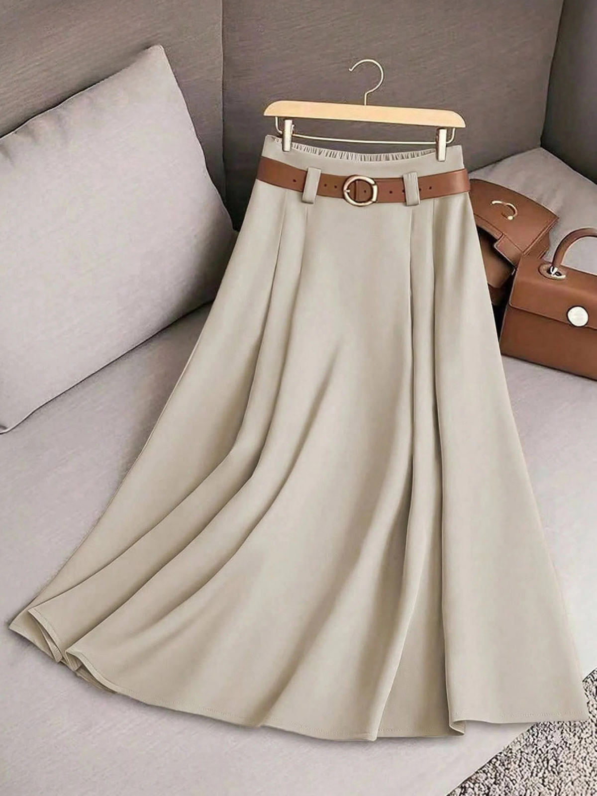 Women's Solid Color High Waist A-Line Casual Skirt