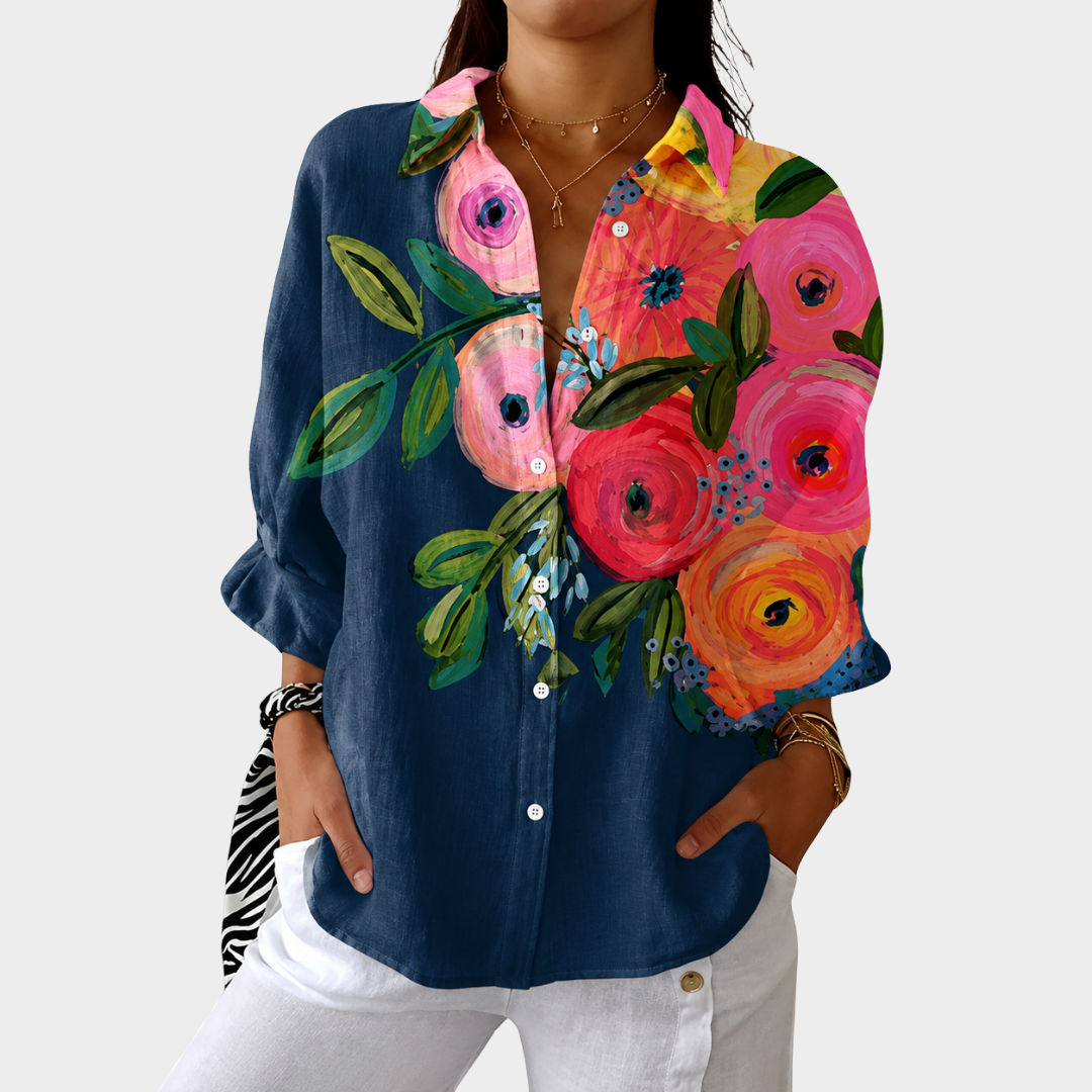 Floral Print Long Sleeve Button Front Shirt