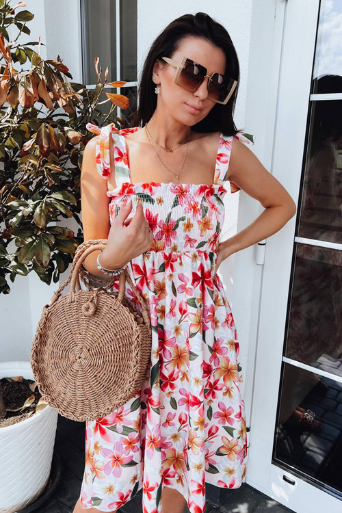 Treat Yourself Floral Print Bowknot Mini Dress - 3 Colors White