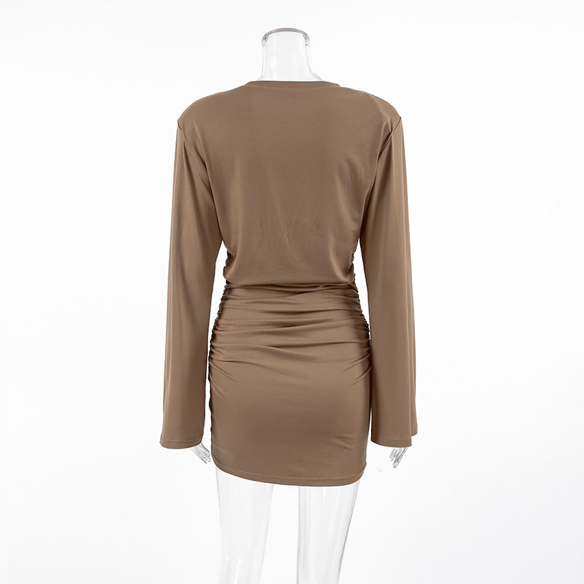 Mocha Mousse Mini Dress - Brown