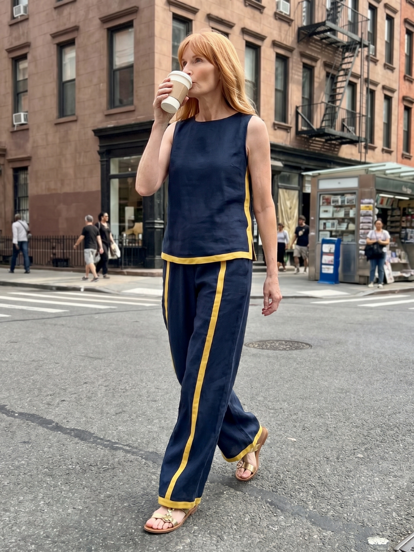 Sleeveless Top and Contrast Stripe Wide Leg Pants Two Piece Set