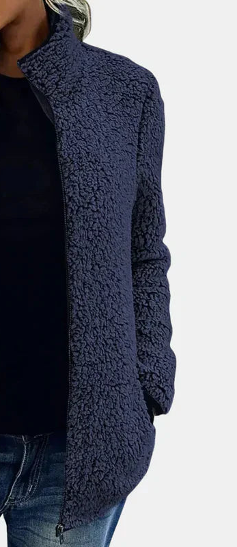 Zip Front Stand Collar Teddy Fleece Jacket