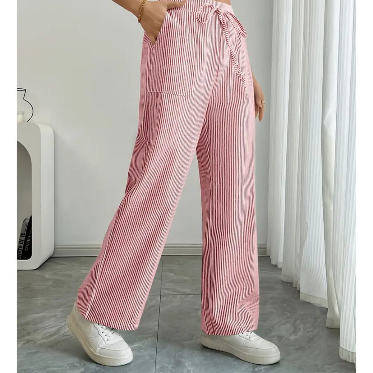 Striped Drawstring Wide Leg Pocket Pants