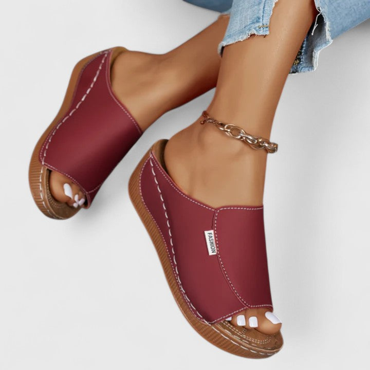 Open Toe Low Wedge Slide Mules