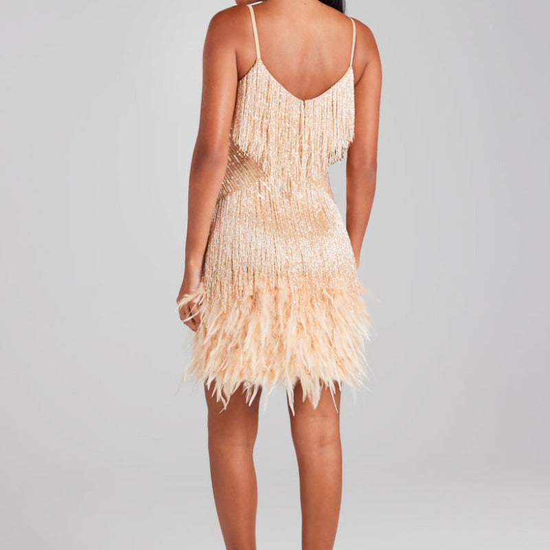 Sequin Fringe Feather V-Neck Mini Dress 29