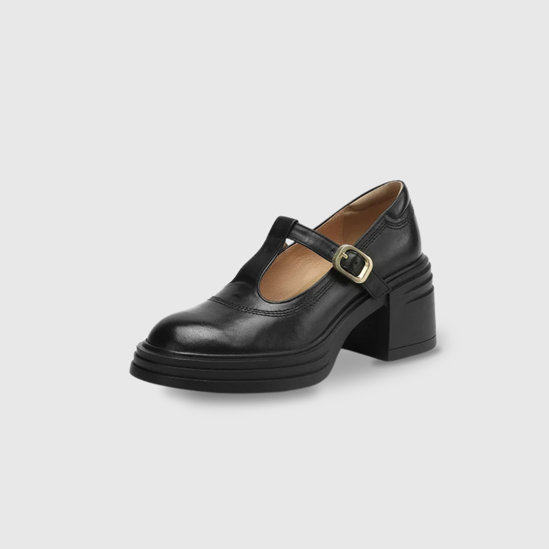 T Strap Buckle Round Toe Block Heel Mary Jane Shoes