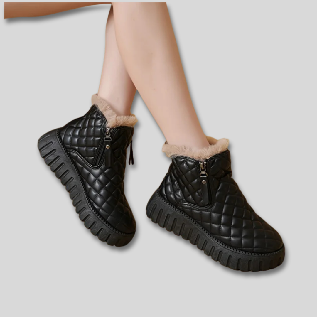 Quilted Faux Fur Lined Side Zip Platform Ankle Snow Boots