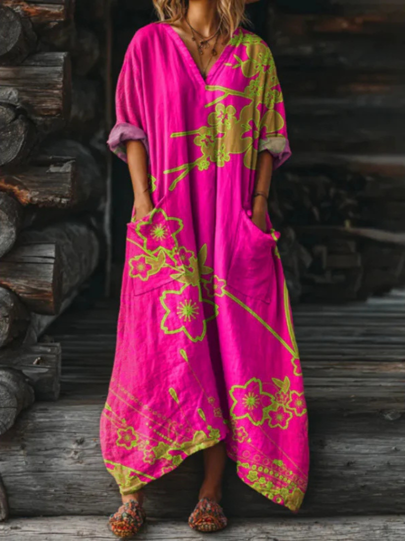 Paisley Floral Long Sleeve Round Neck Maxi Dress