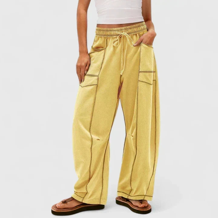 High Waist Drawstring Patch Pocket Wide Leg Pants