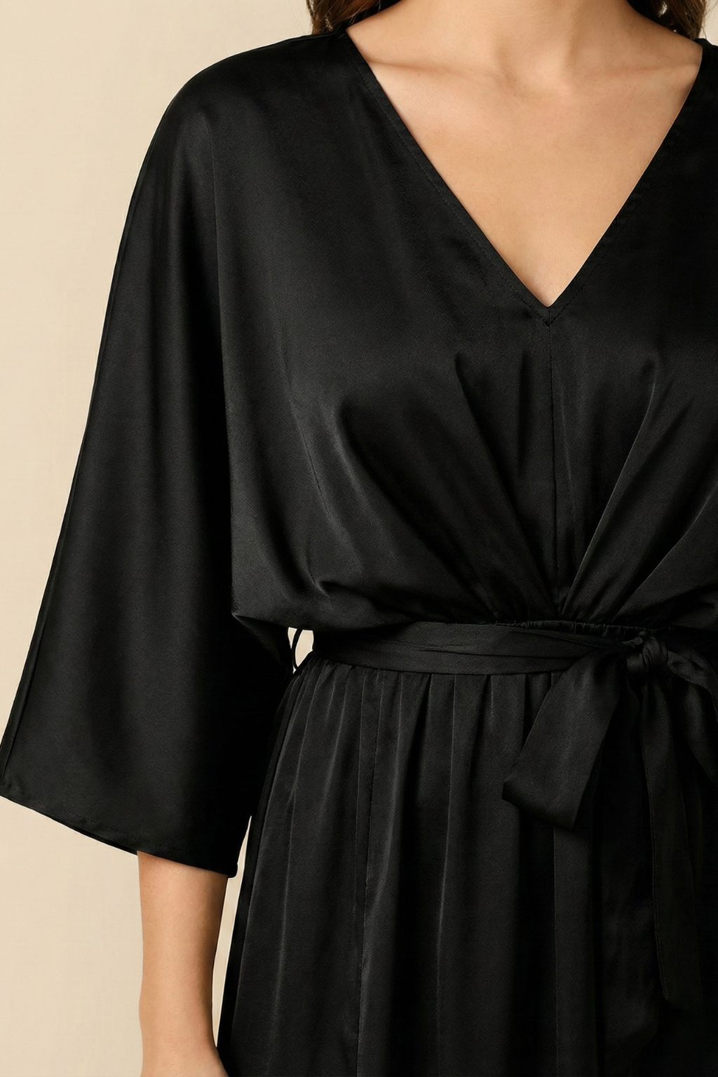 Satin V-Neck Batwing Wrap Maxi Dress 6