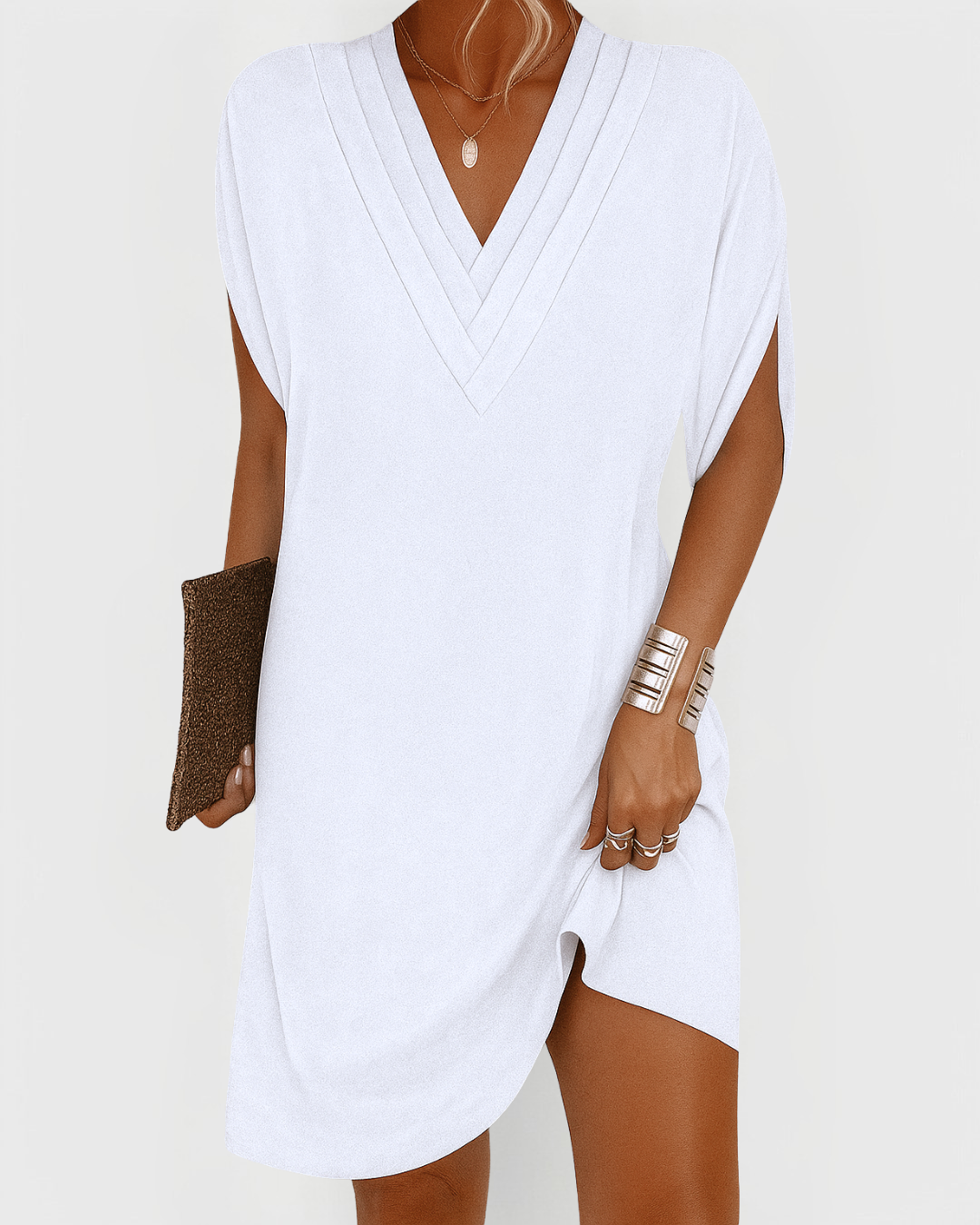 V-Neck Short Sleeve Shift Mini Dress 6