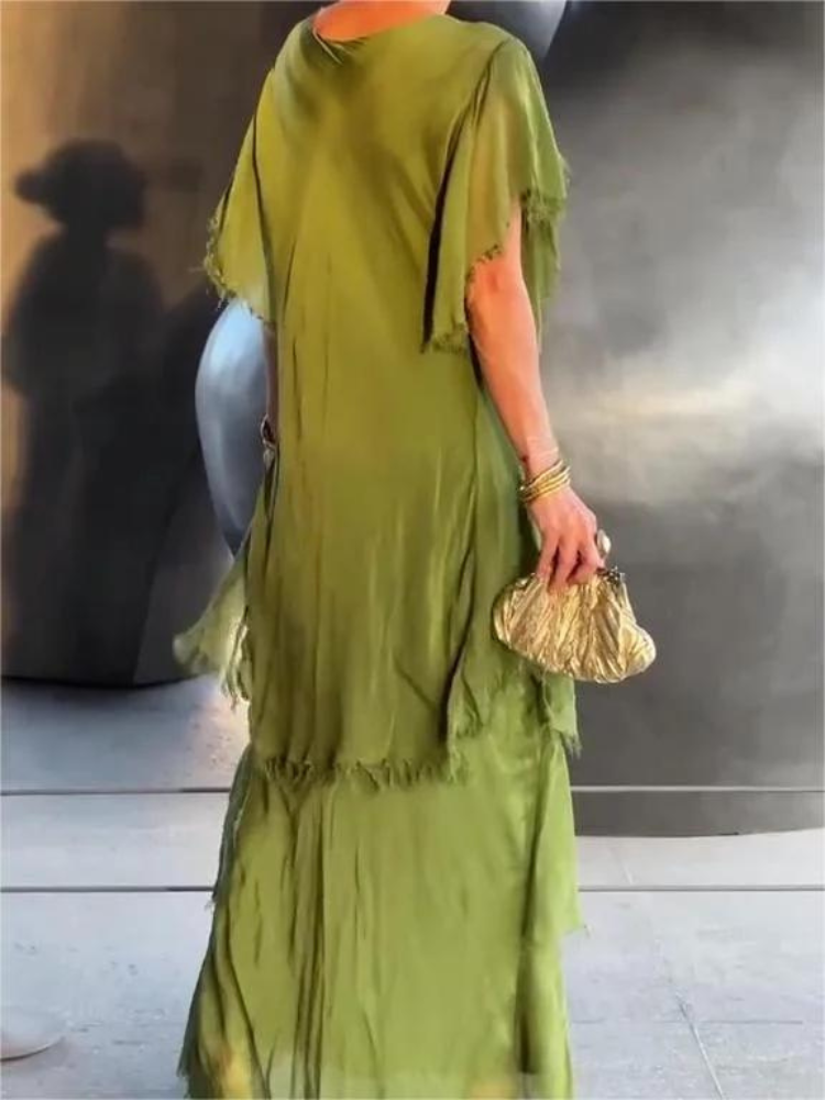 V-Neck Flutter Sleeve Tiered Ruffle Maxi Dress