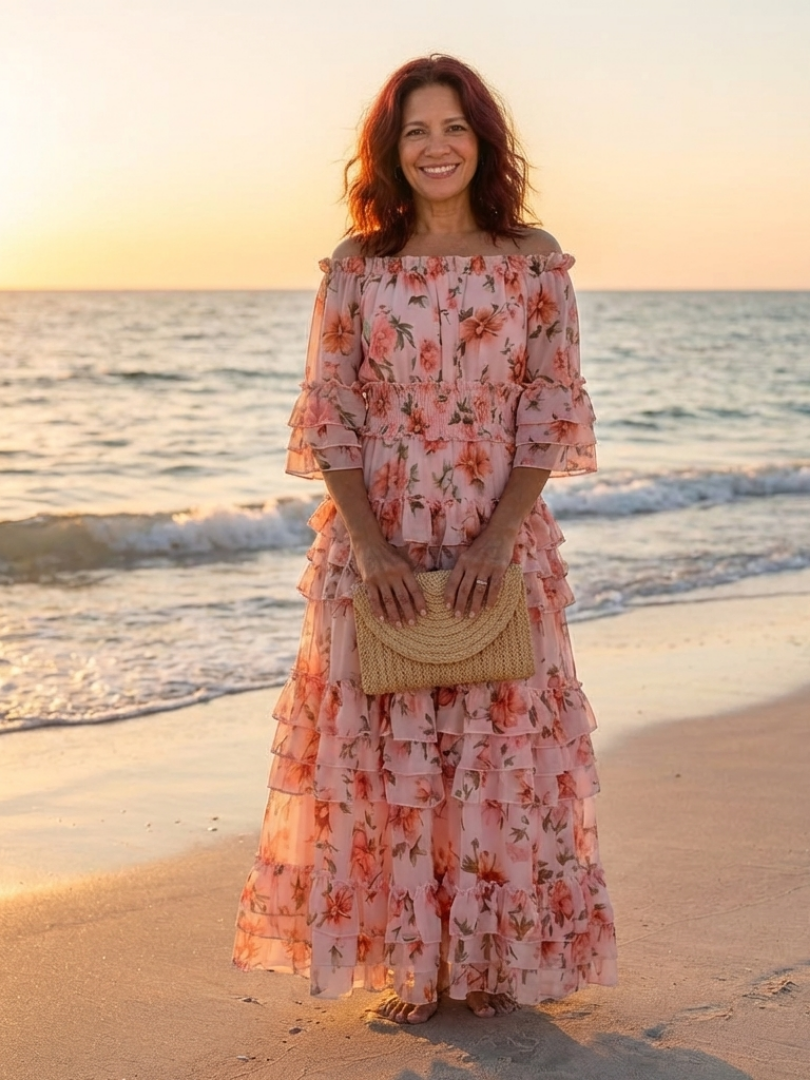 Floral Off Shoulder Ruffle Tiered Maxi Dress