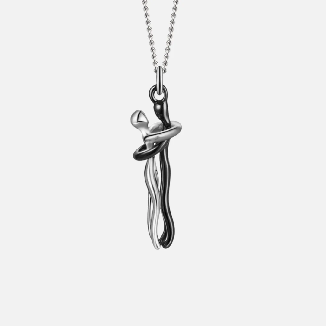 Two Tone Hugging Couple Pendant Necklace