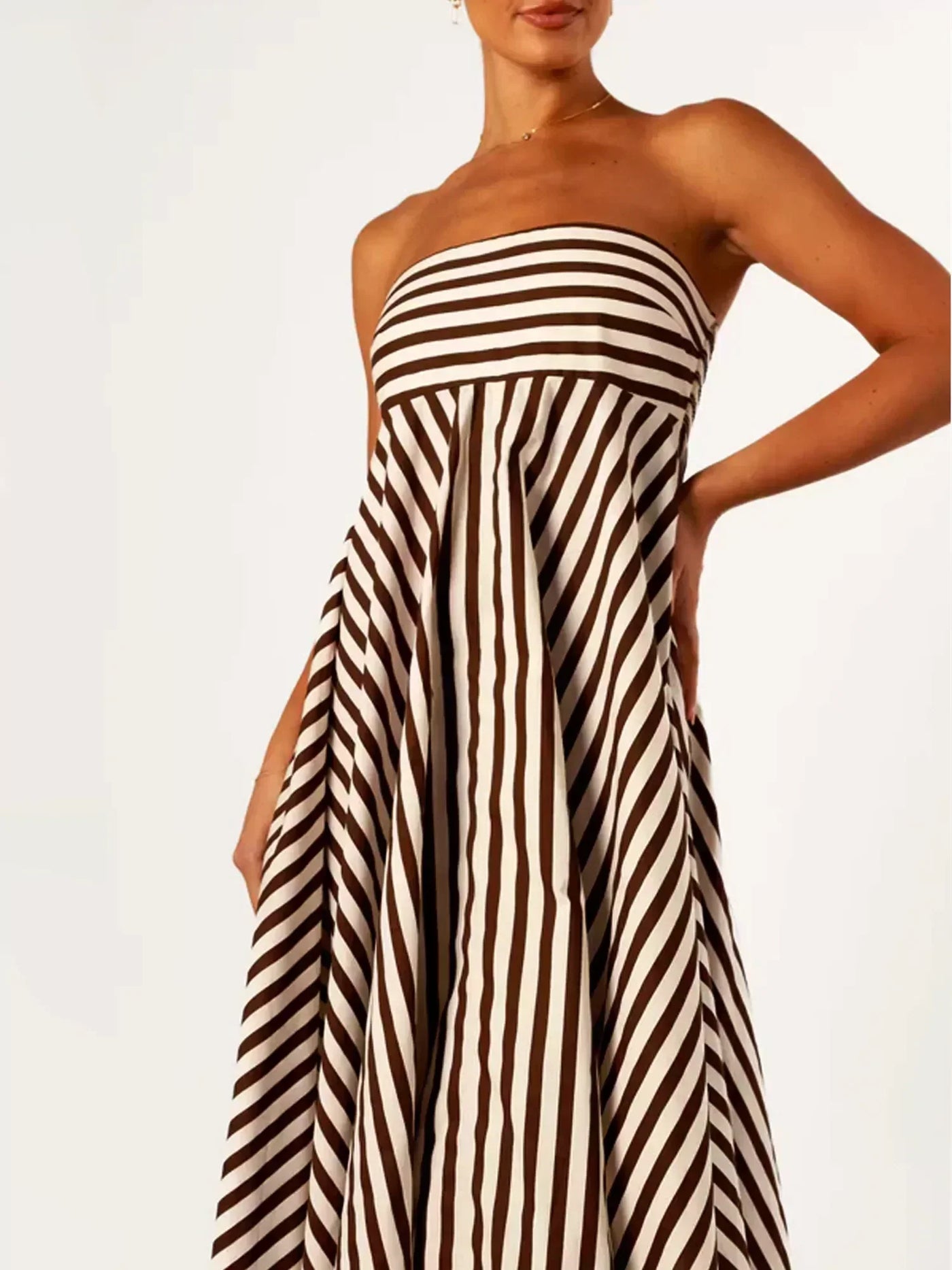Strapless Striped A-Line Maxi Dress 3