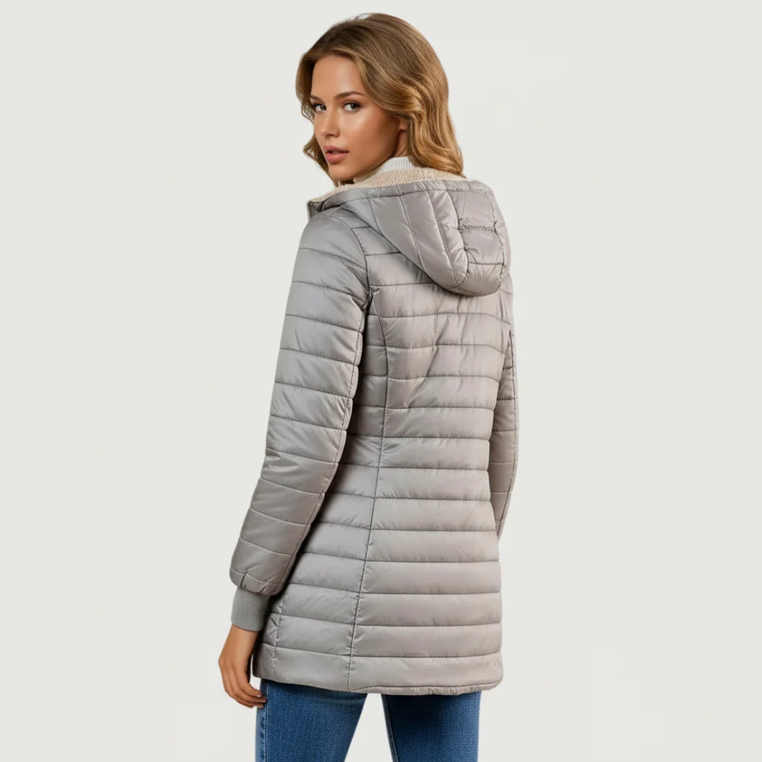 Hooded Sherpa Lined Zip Front Longline Puffer Jacket