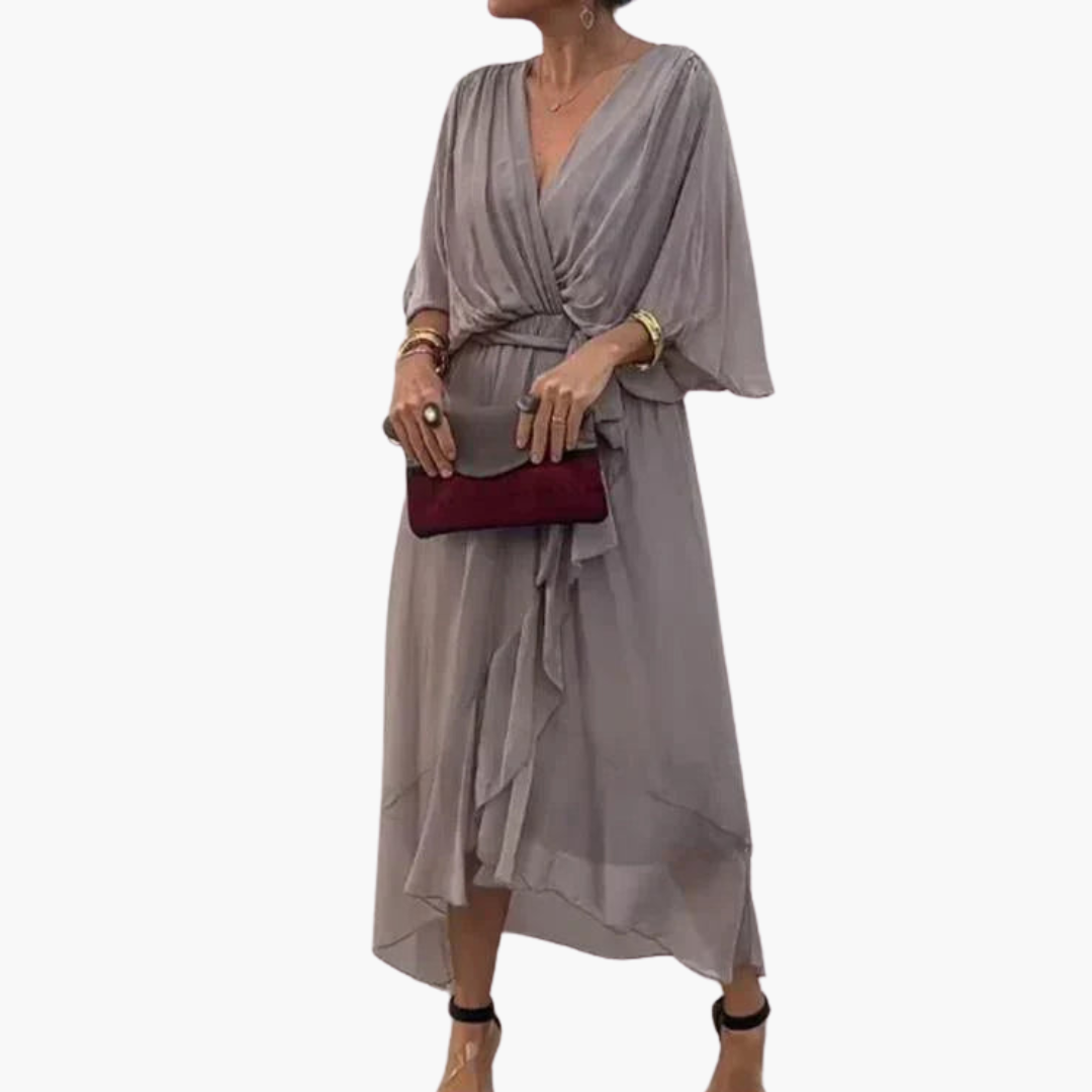 Indie | Women’s V-Neck Chiffon Dress Grey