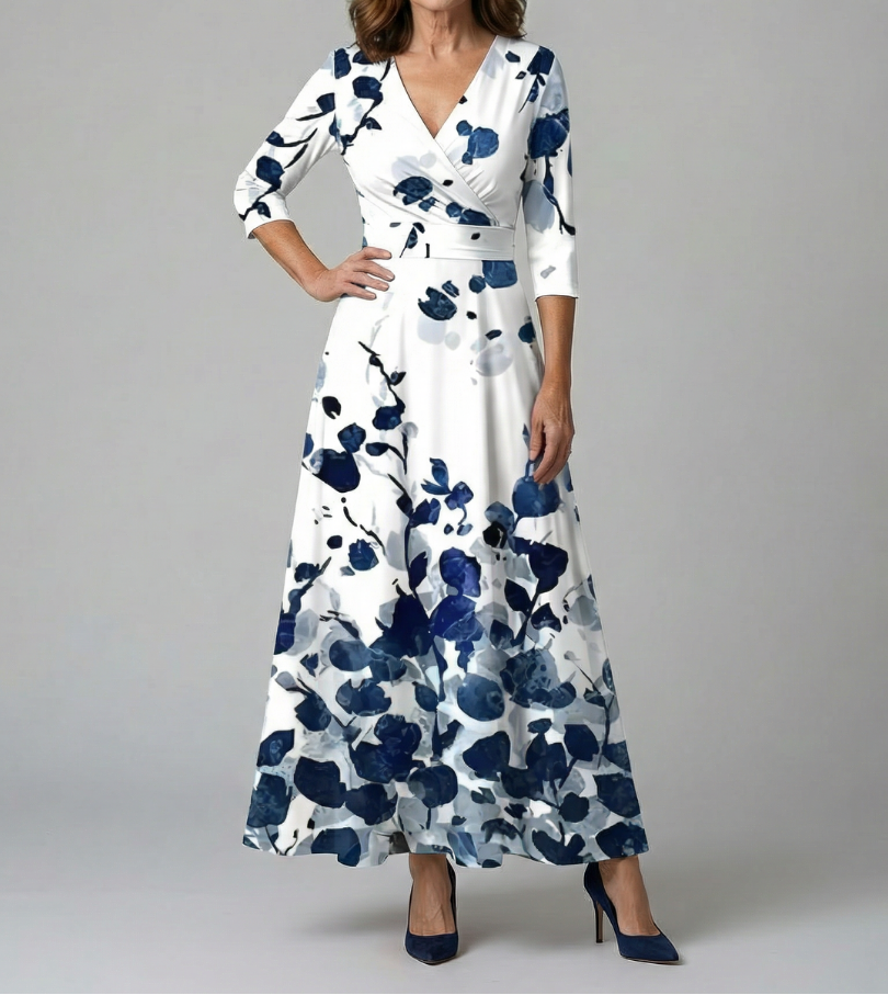 Floral Print Wrap V-Neck Maxi Dress
