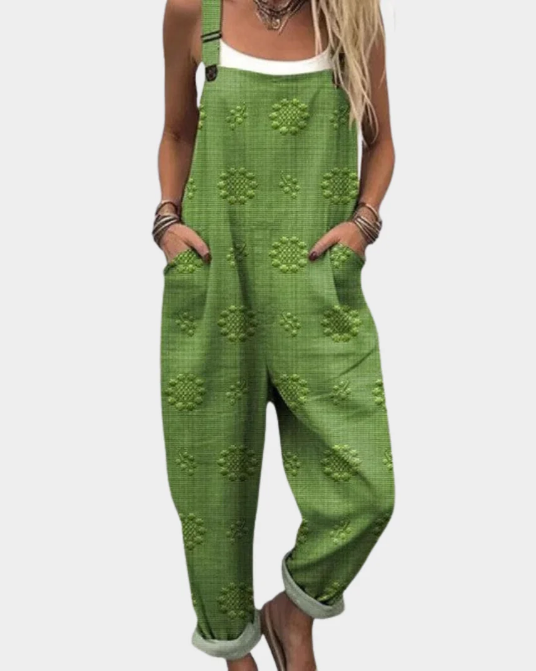 Wildflower Print Cuffed Leg Overall Jumpsuit with Pockets