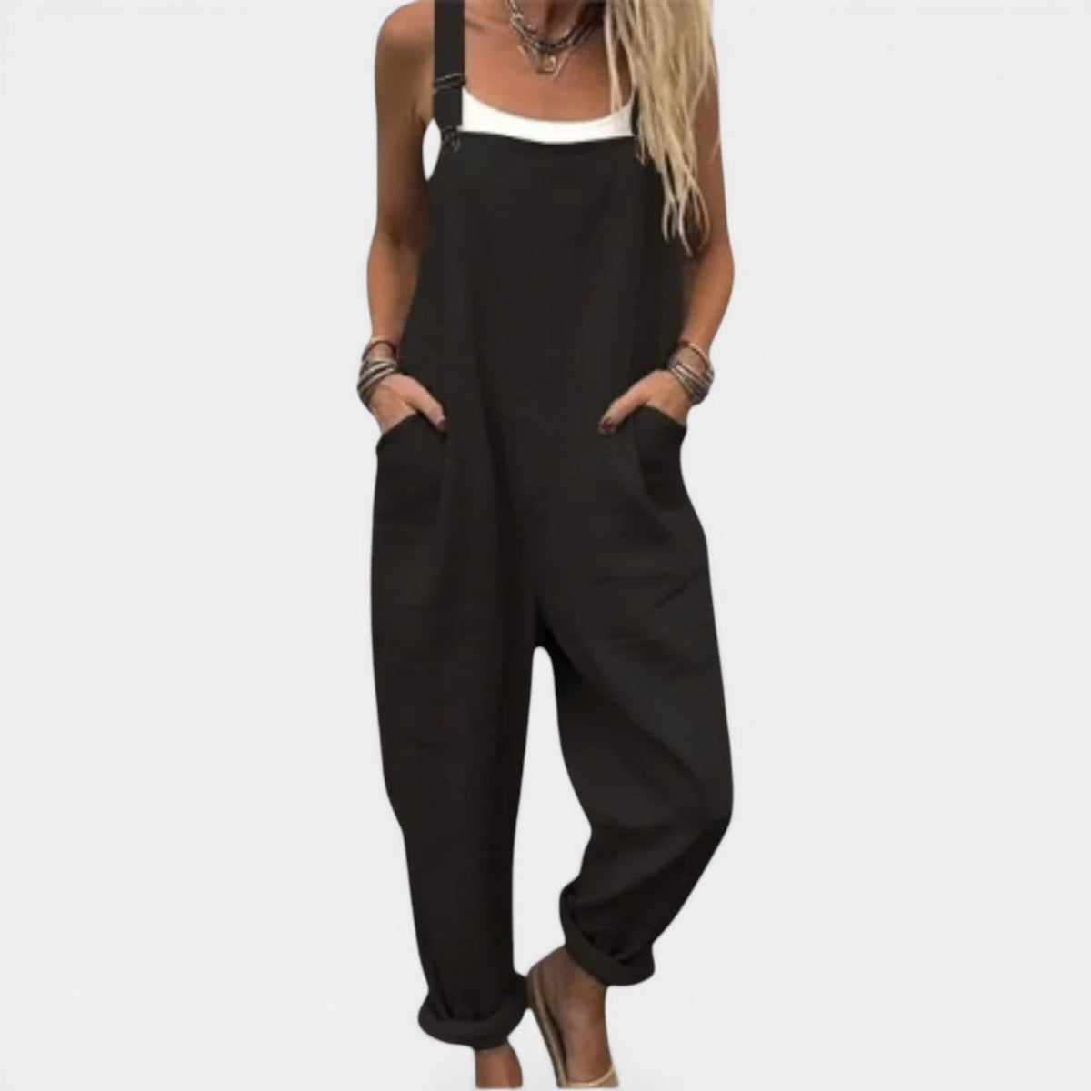 Sleeveless Pocket Loose Fit Overall Jumpsuit