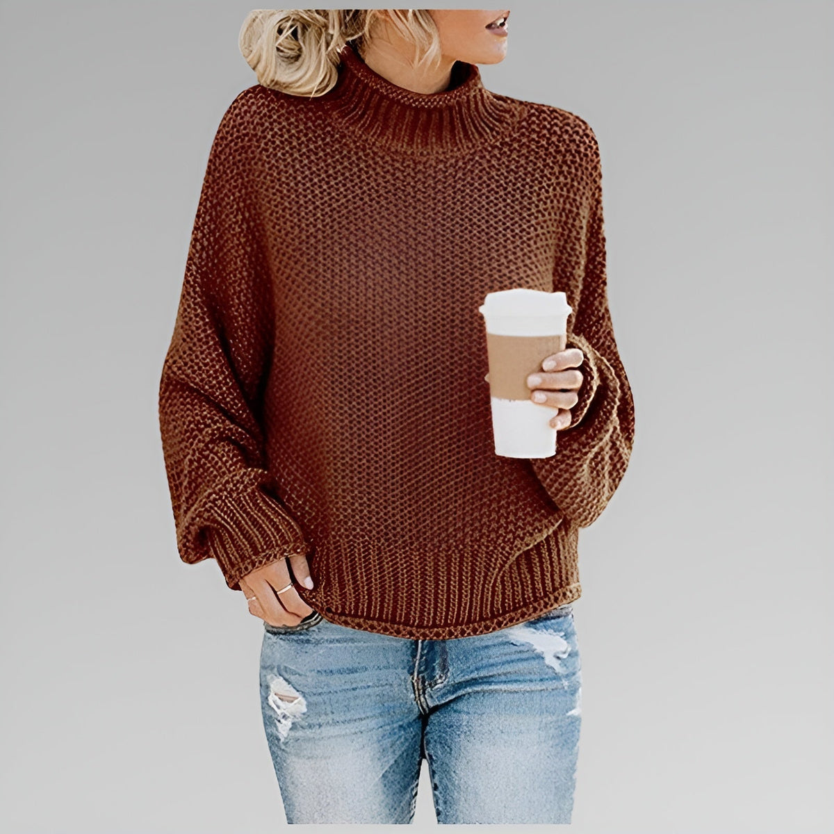 Turtleneck Long Sleeve Chunky Knit Oversized Sweater
