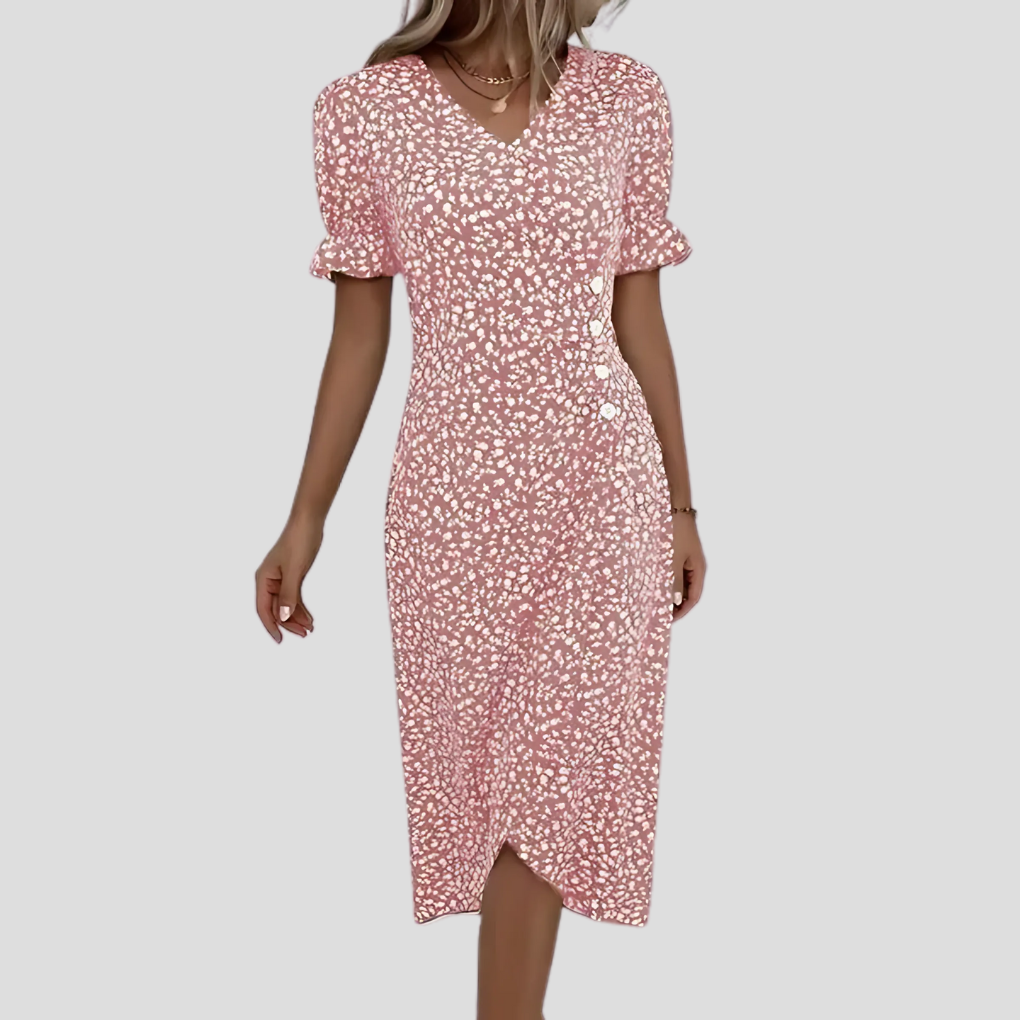 Floral V-Neck Short Sleeve Wrap Midi Dress 3