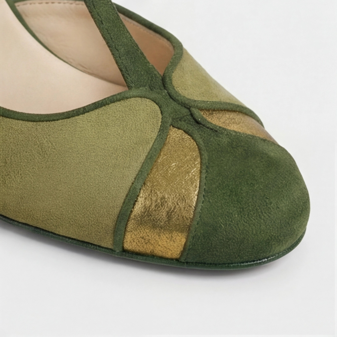 Suede T Strap Round Toe Mid Heel Pumps