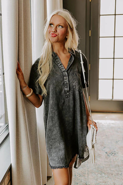 Festival Feelin' Light Wash Short Sleeve Denim Dress - 4 Colors
