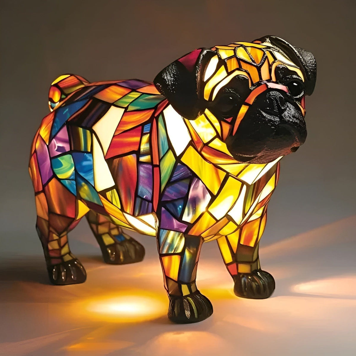 Stained Glass Style Pug Dog Table Lamp